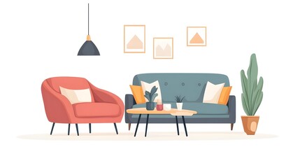 Elegant Modern Living Room Interior Design with Stylish Sofa and Comfortable Armchair