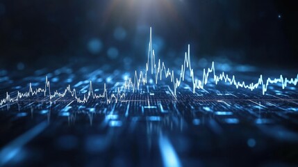 Financial analysis chart on digital grid background with dynamic light effect and bokeh