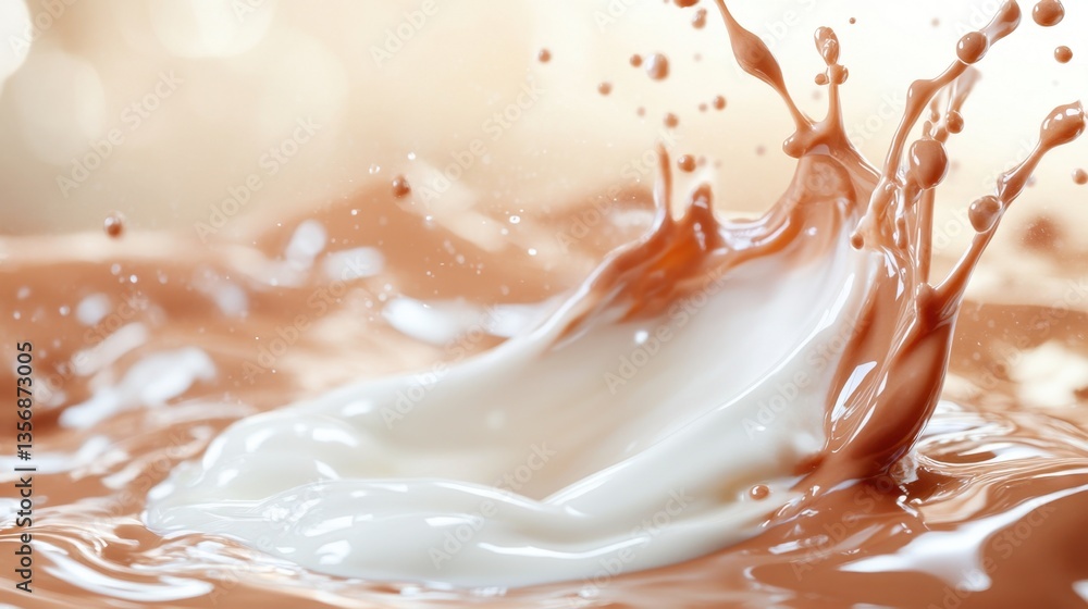 Poster dynamic chocolate milk splash creates a visually appealing and refreshing scene with a creamy textur