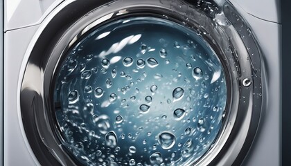 Close-up view of a washing machine drum filled with water and bubbles, creating a vibrant and refreshing atmosphere.