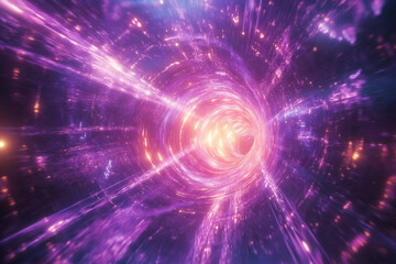 Abstract purple tunnel with swirling light and energy creating a vortex like effect in space time