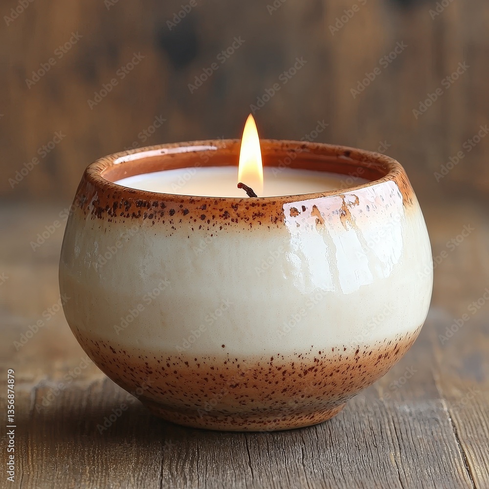 Aufkleber charming candle placed on a rustic wooden table creating a warm and inviting home environment