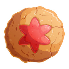 Cookies with berry filling in the shape of a flower close-up. The concept of confectionery, cakes, pastries, cooking, confectionery. Isolated vector illustration for the design of menus, banners