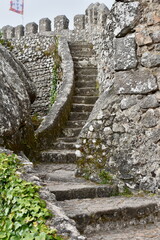 Exterior Castle Staircase with Low Clouds on Battlements of Moorish Castle, Sintra - Portrait