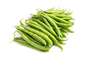 Green beans pile isolated on white background