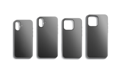 Blank black phone matte case mockup set, top view