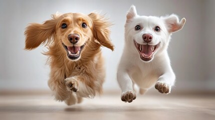 Fototapeta na wymiar Happy Dogs Running Together in Joyful Play