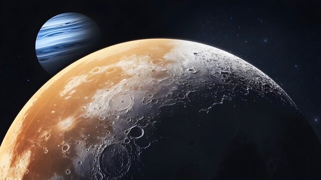 Moon's Surface Captured During Both Day and Night, Featuring the Cratered Lunar Landscape Under Bright Sunlight and Deep Space Darkness, Showcasing the Moon's Terrain, Shadows, and Horizons in a Beaut