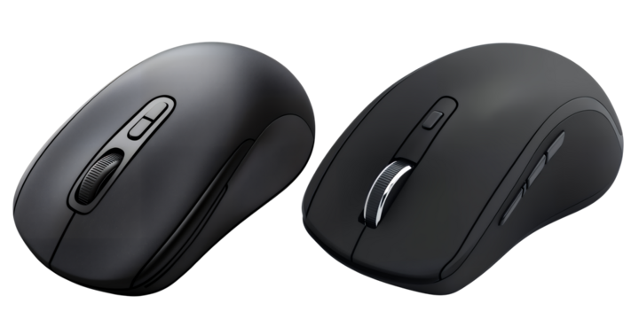 Two Modern Wireless Computer Mice Black Ergonomic Design Technology