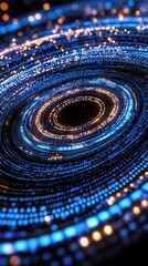 Enigmatic Dark Void Surrounded by Concentric s of Pulsating Blue and Gold Energy amid Shifting Tides of Currency