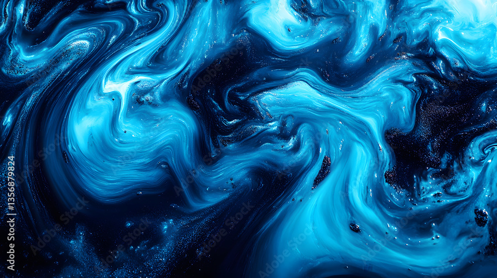 Poster A mesmerizing abstract swirl of blue and black hues, creating a captivating visual effect reminiscent of cosmic or oceanic depths