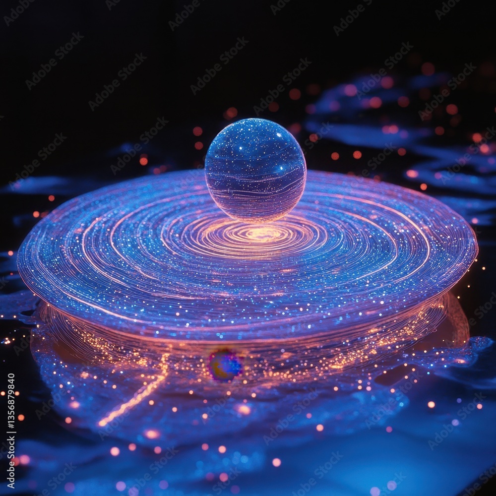 Poster ethereal sphere above concentric rings of light a mesmerizing display of digital art and futuristic 
