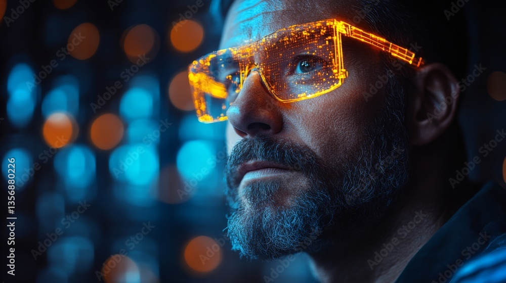 Aufkleber a logistics professional evaluates inventory using advanced augmented reality glasses in a modern wa