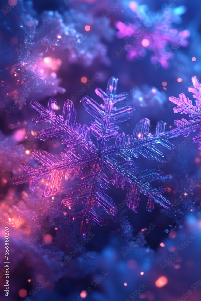 Poster captivating macro photograph of a delicate snowflake on a snowy surface with a dreamy bokeh backgrou