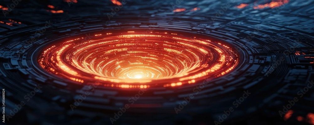 Poster Binary code background with scientific and database matrix concept. Futuristic glowing vortex with intricate digital patterns.