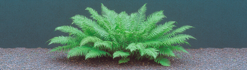 Lush green fern plant with vibrant fronds against dark background, creating serene and calming atmosphere