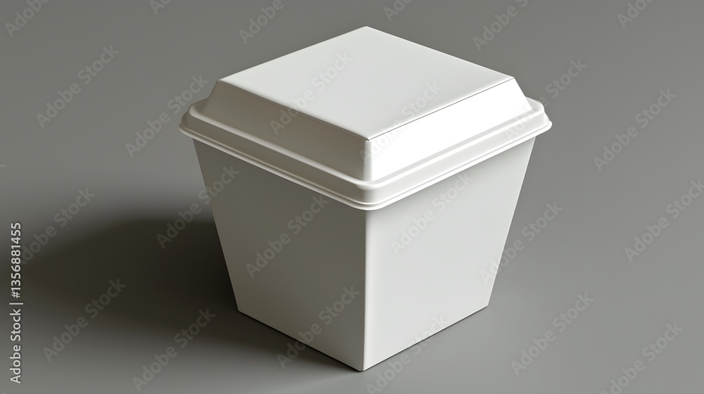 Poster minimalist container: a simple, clean, white container with a secure lid, presented with a stark mod