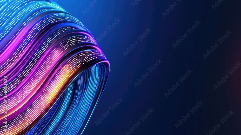 Poster Binary code background in a computer matrix with scientific digital concept. Colorful neon waves create a dynamic abstract background.