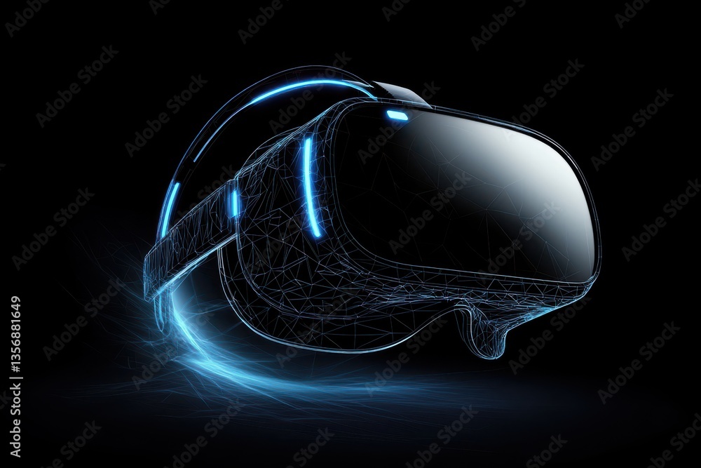 Poster A futuristic digital illustration of a virtual reality environment featuring interactive elements like a mouse and futuristic visuals.