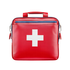Obraz premium Red First Aid Kit Bag with White Cross Symbol for Medical Emergencies