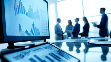 Team discussing corporate trading strategies.