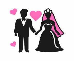 Fototapeta premium Romantic Silhouette of a Bride and Groom Walking Together