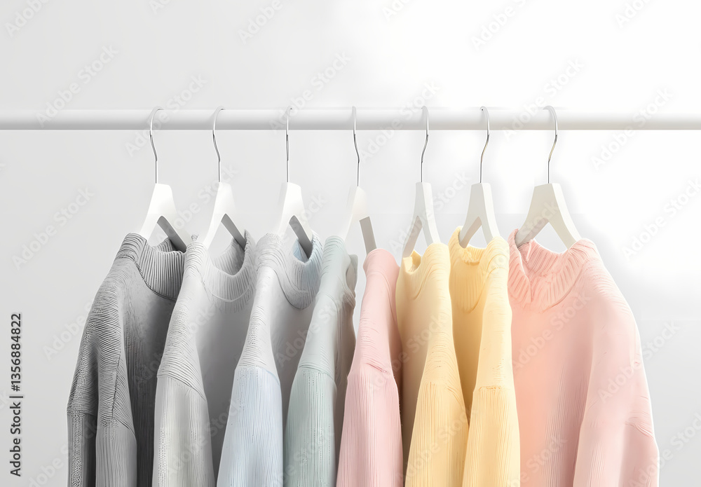 Aufkleber serene palette: array of soft-colored garments. a curated selection of soft-hued apparel hanging in 