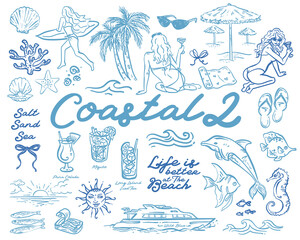 Whimsical coastal hand drawn vector illustrations - collection
