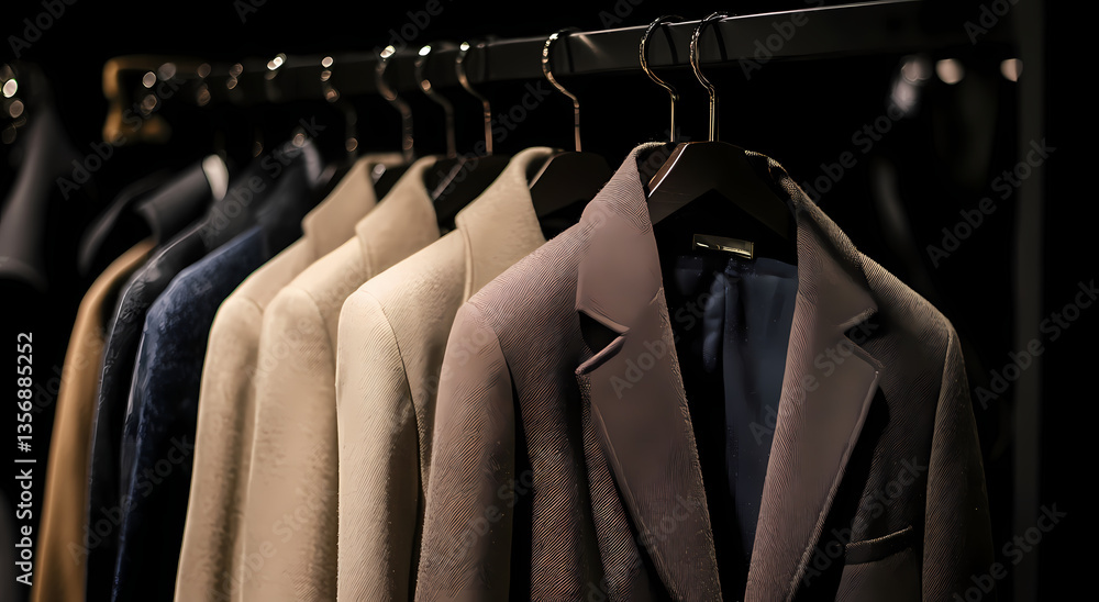 Poster elegant tailoring showcase: a captivating visual display of meticulously tailored suits on a clothin