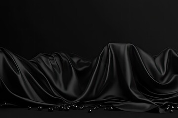 Black satin draped fabric backdrop