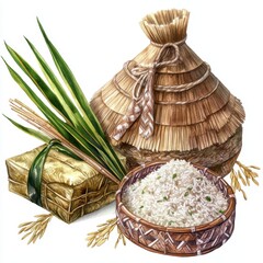 Songkran Festival Celebration with Thai Rice Offerings for Monks Cultural Insight Watercolor Art