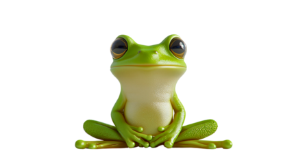 A classic frog sitting upright while staring directly, a frog with large eyes and green skin, a classic little frog from the forest.