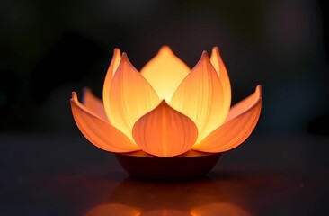 A postcard in honor of Malaysian Vesak Day with a holly lotus flower in water on a dark background. Calm and beautiful composition	