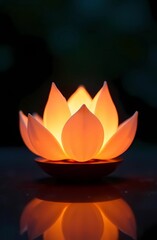 A postcard in honor of Malaysian Vesak Day with a holly lotus flower in water on a dark background. Calm and beautiful composition	