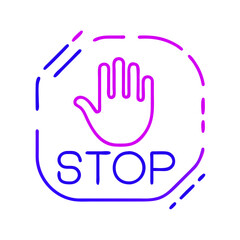 Fototapeta premium Neon stop hand icon design on a bright background 