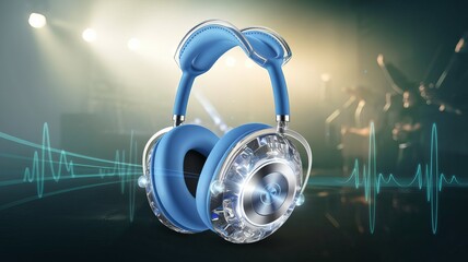 Stylish blue headphones with a sleek design, ideal for music lovers during live concerts.