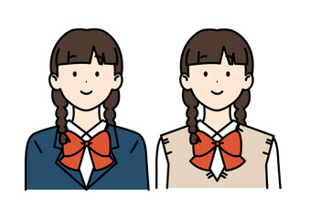 三つ編みの女子高生 ブレザー ベスト