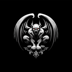 vector logo illustration of a black and white gargoyle 