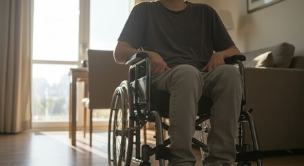 Obraz premium Young person in wheelchair at home: independence and accessibility concept