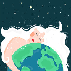 Girl hugging the earth, vector image