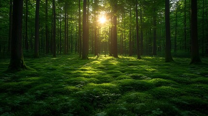 Fototapeta premium Green forest sunlight landscape nature high resolution images