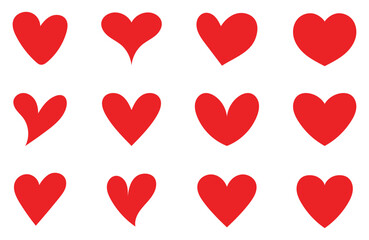 Set of hearts in red color