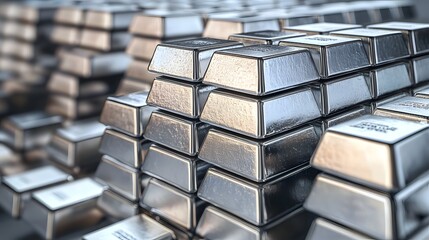 Impressive collection of silver bars stacked neatly for display in a professional powerpoint background presentation