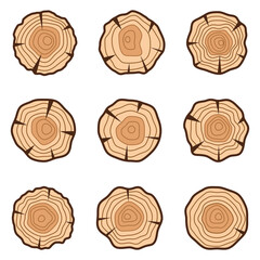 Tree rings vector line graphic set
