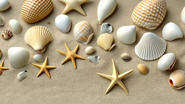 Various shells and starfish gradually appear on the wet sand