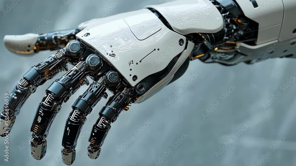 Poster a closeup image of a prosthetic limbs joint mechanism revealing advanced robotics with smooth fluid 