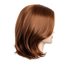 Fototapeta premium Woman's head showcasing long brown hair with beautiful styling perfect for fashion photography and hair care demonstrations , white isolate background