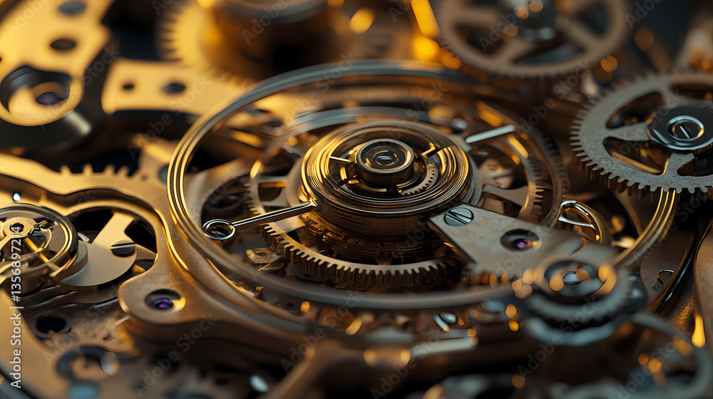 Aufkleber intricate gears: an up-close view of a complex watch mechanism, showcasing the precision engineering