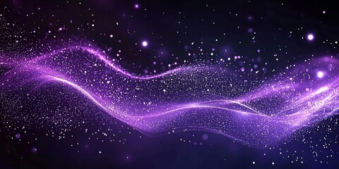 Fototapeta premium Digital purple particles wave and light abstract background with shining dots stars. Generative AI