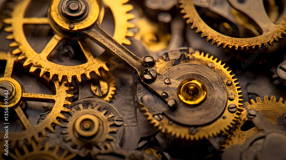 Aufkleber mechanical marvel: a captivating close-up view of intricate clockwork mechanisms, showcasing gears a